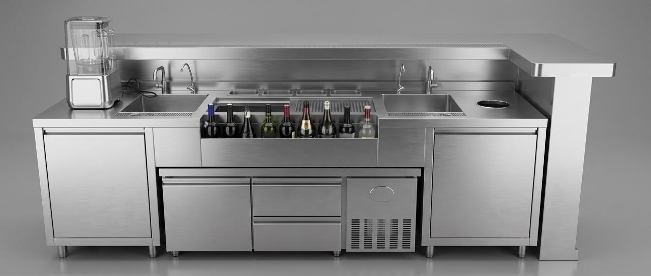 Cocktail Bar Station With Refrigerator/Freezer Model 16